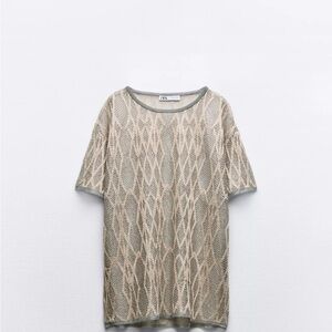 Zara Metallic Gold and Gray Knit Top